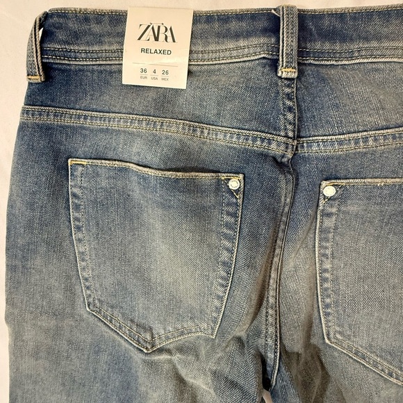 Zara Women Relaxed Mid Waist Mid Rise Jeans Oversized Distressed Blue Size 4 - Picture 14 of 15